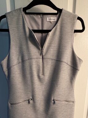 Calvin Klein Light Gray Sleeveless Zip-Front Midi Dress + jacket